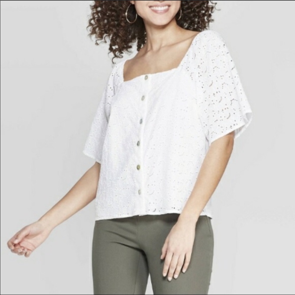A New Day White Eyelet Square-neck Top